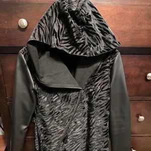 Adore hooded black zebra faux leather jacket